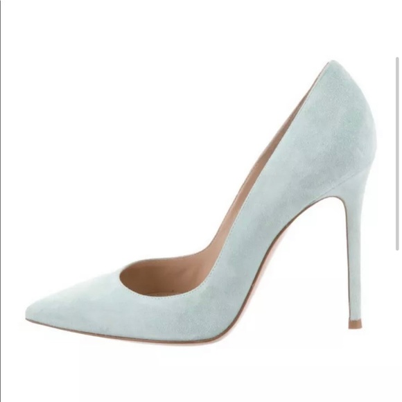 GORGEOUS! Gianvito Rossi Mint Suede Pointed Toe Heels Pumps sz 38 - Picture 2 of 7